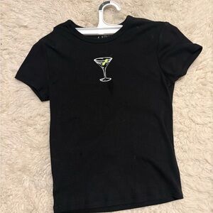Black T-Shirt with Martini Glass Design